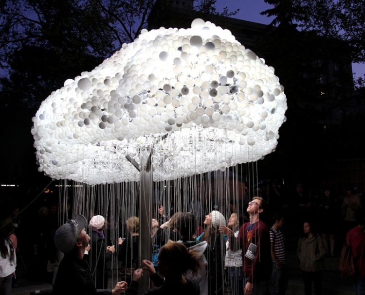 CLOUD is an interactive light sculpture created from 6,000 light bulbs - by Canadian artists Wayne Garrett & Caitlind r.c. Brown (Calgary) - www.incandescentcloud.com